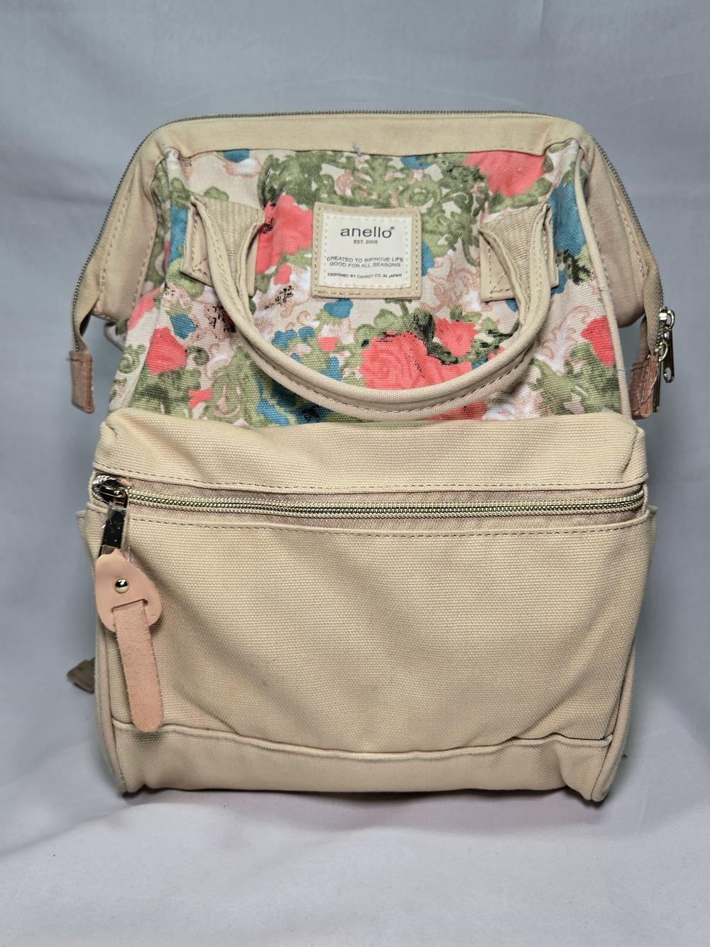 Anello Kuchigane Canvas Floral Backpack Japanese design hinged mouth Retro